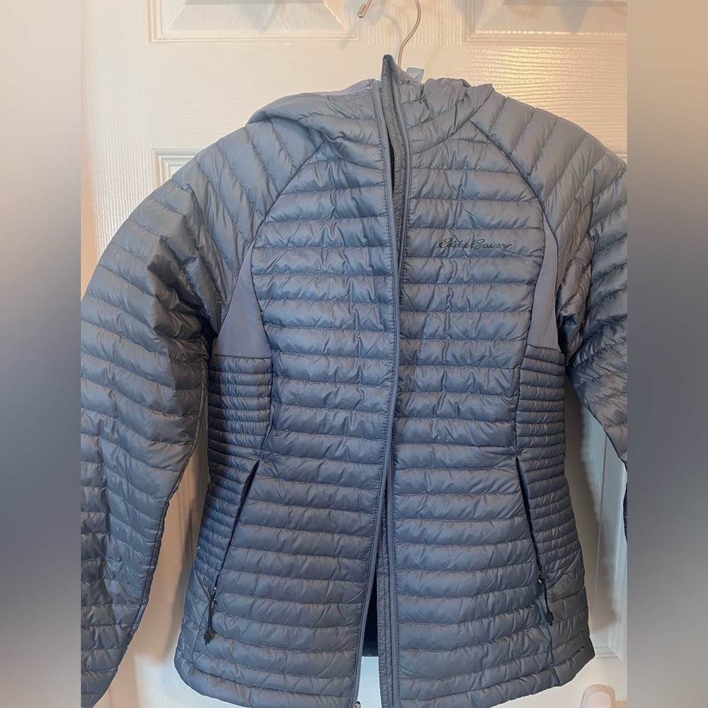 Eddie Bauer Women's Blue Gray Insulated Jacket 90% goose down
